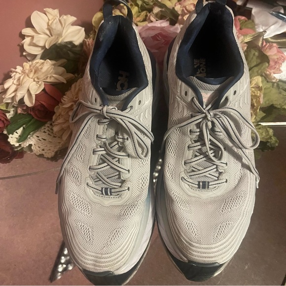Hoka One One Gray and Blue Athletic Shoes with Cushioned Midsole